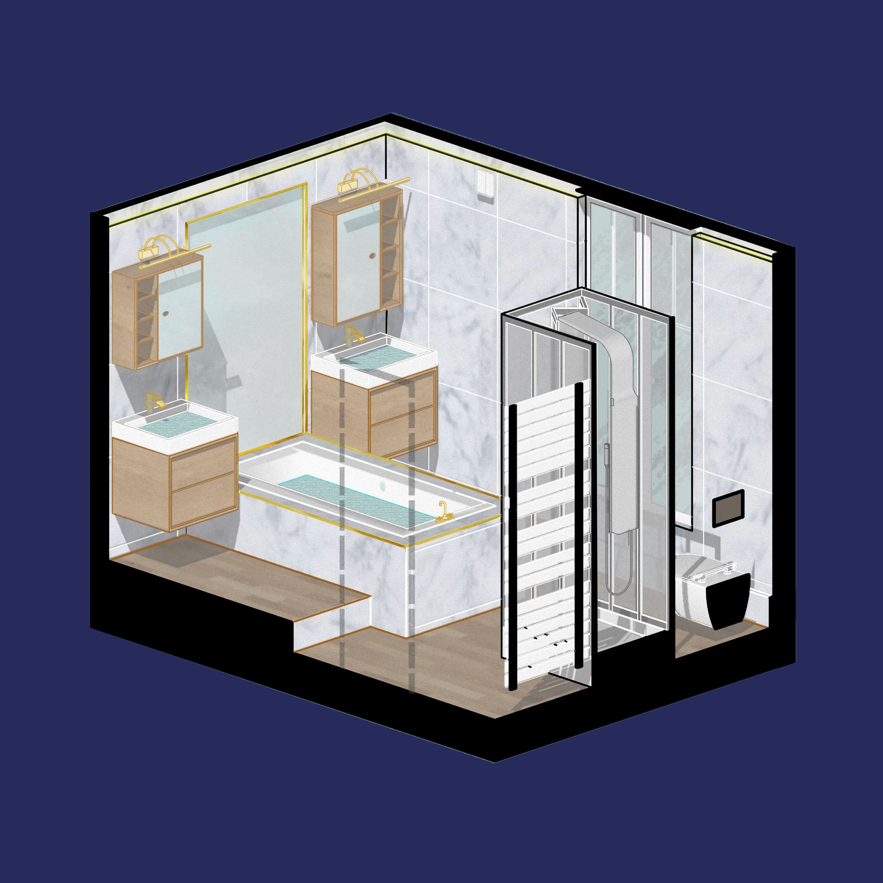 Salle de bain, Isométrie en coupe