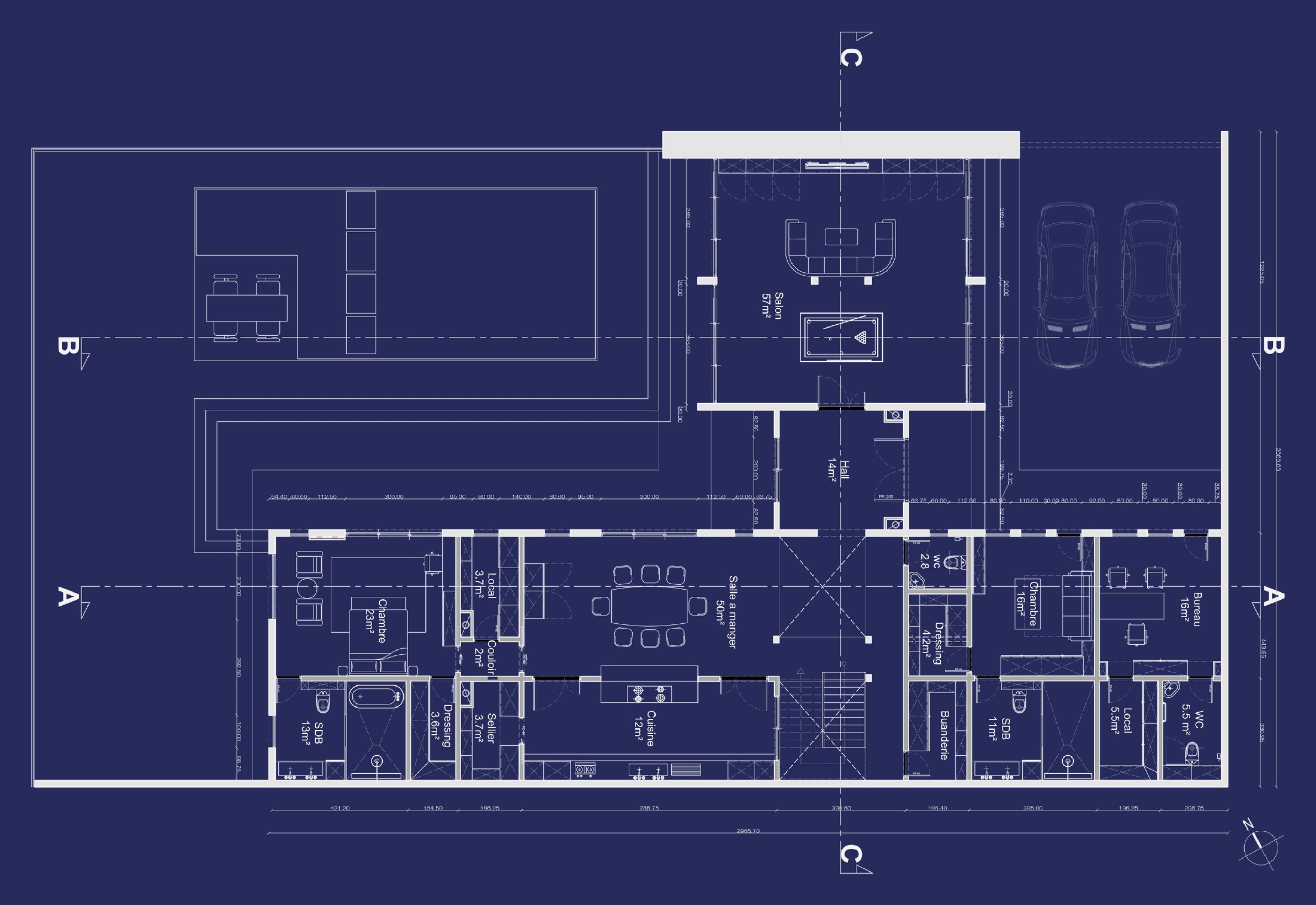 Villa contemporaine, Dakar, Rez-de-chaussée — surfaces