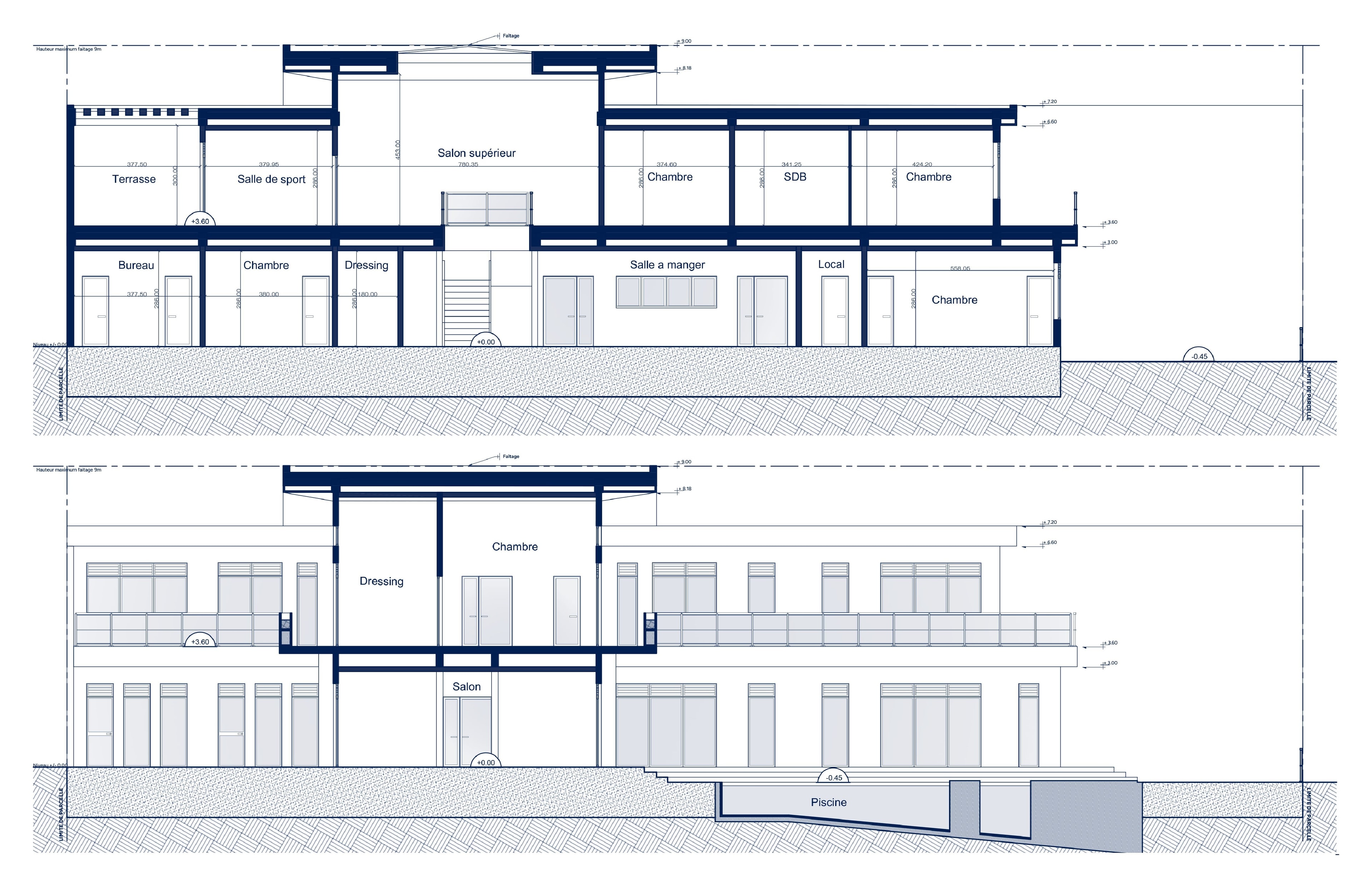 Villa contemporaine, Dakar, Coupes AA′ et CC′