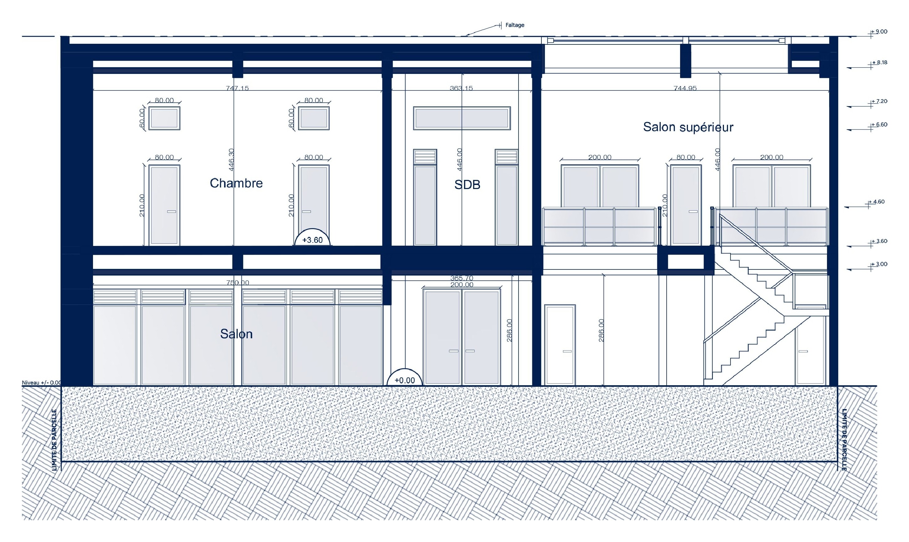 Villa contemporaine, Dakar, Coupe BB′