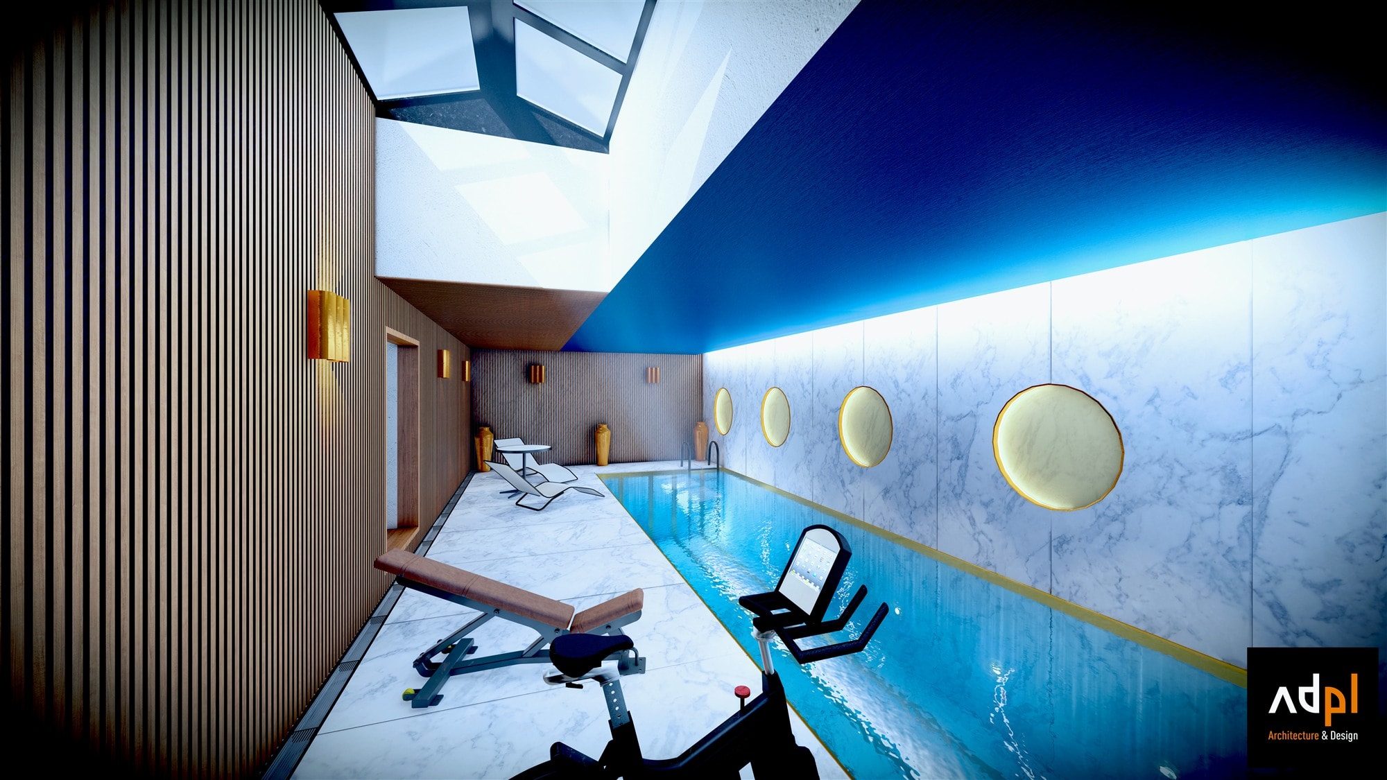 Piscine sous la terrasse, Vue d’ensemble
