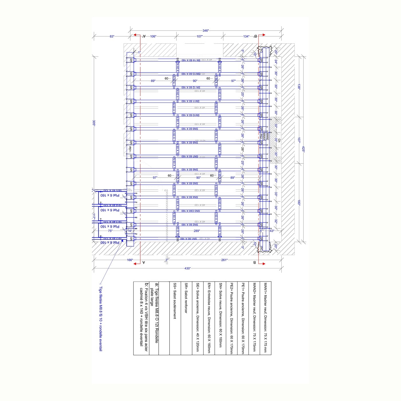 Plancher, rue Sainte-Marthe, Projet 1 — remplacement des solives