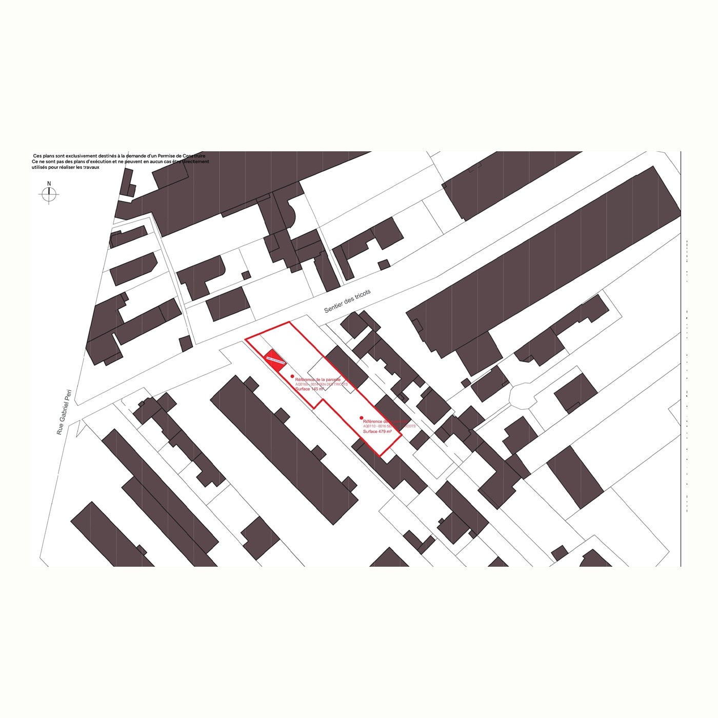Surélévation, sentier des Tricots, Plan masse
