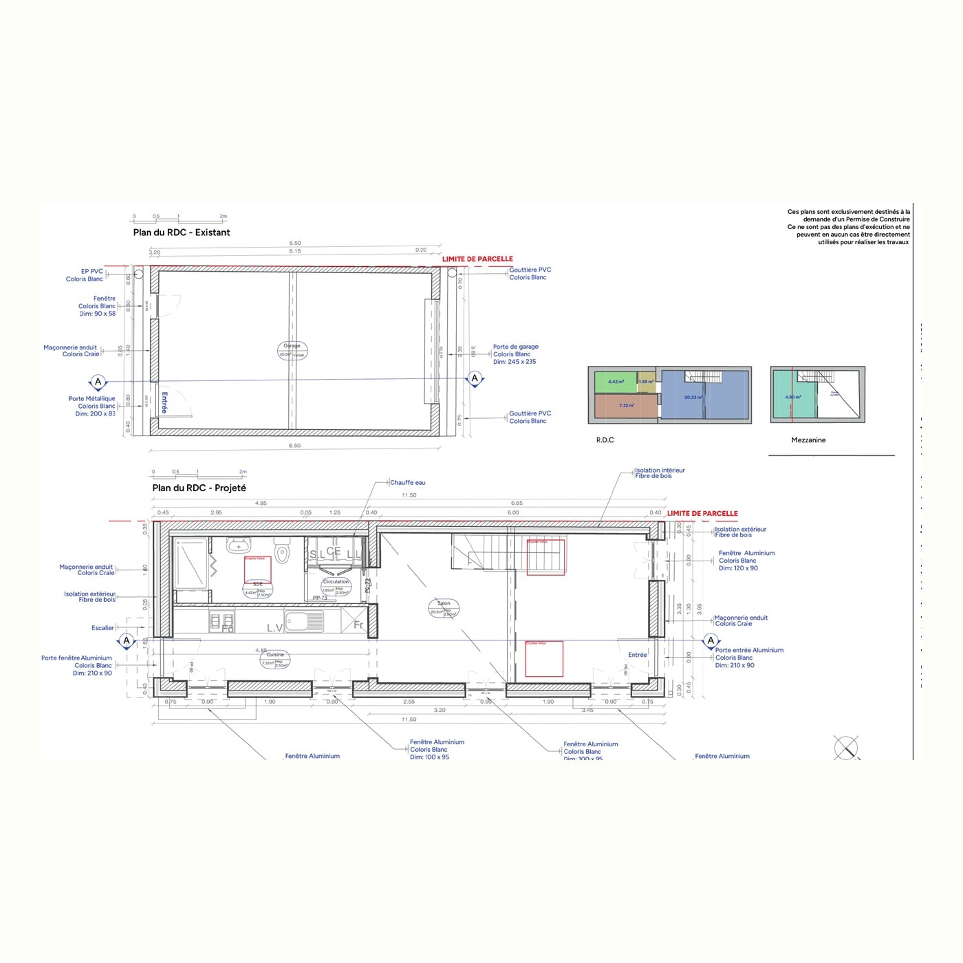Surélévation, sentier des Tricots, Plan niveau